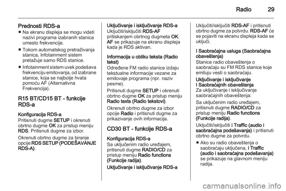 OPEL VIVARO 2013  Uputstvo za rukovanje Infotainment sistemom (in Serbian) 