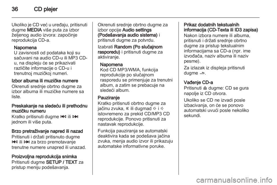 OPEL VIVARO 2013  Uputstvo za rukovanje Infotainment sistemom (in Serbian) 