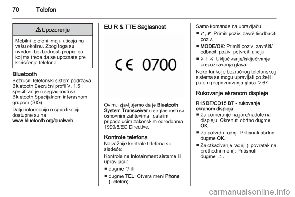 OPEL VIVARO 2013  Uputstvo za rukovanje Infotainment sistemom (in Serbian) 
