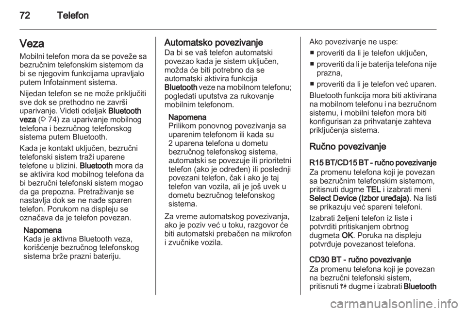 OPEL VIVARO 2013  Uputstvo za rukovanje Infotainment sistemom (in Serbian) 