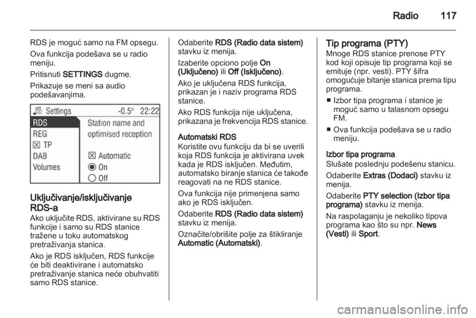 OPEL ZAFIRA B 2014  Uputstvo za rukovanje Infotainment sistemom (in Serbian) 