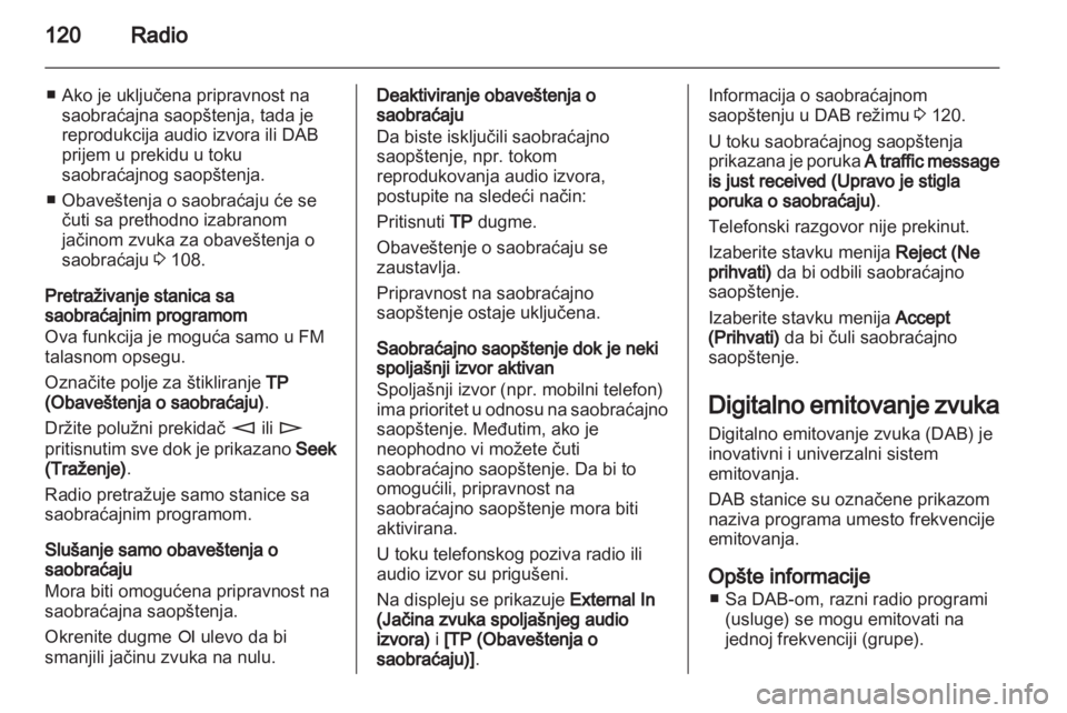 OPEL ZAFIRA B 2014  Uputstvo za rukovanje Infotainment sistemom (in Serbian) 