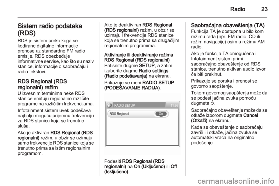 OPEL ZAFIRA B 2014  Uputstvo za rukovanje Infotainment sistemom (in Serbian) 