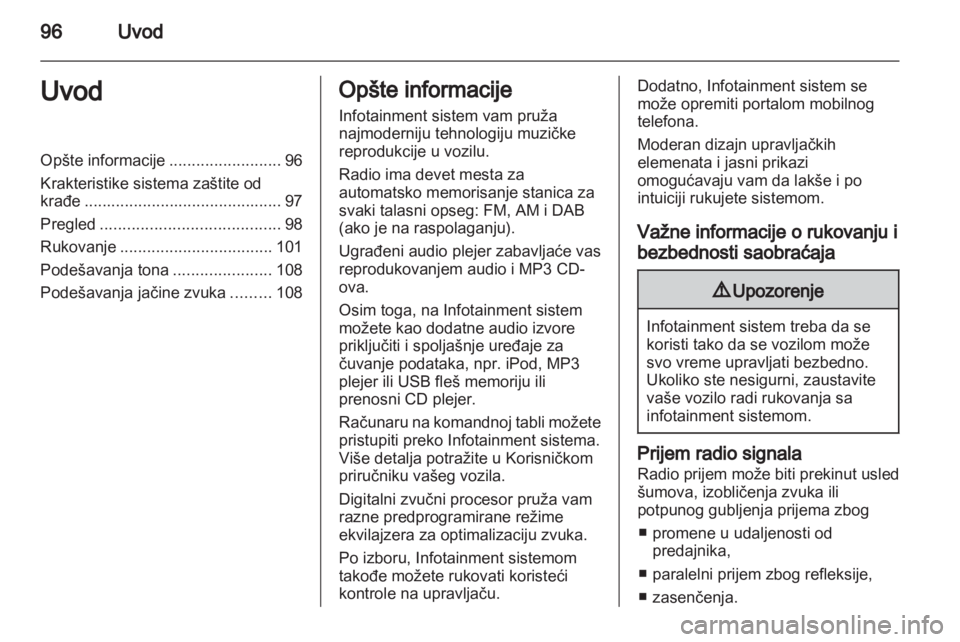 OPEL ZAFIRA B 2014  Uputstvo za rukovanje Infotainment sistemom (in Serbian) 