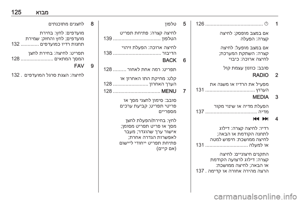OPEL ASTRA K 2016  מערכת מידע ובידור אובמ1251
X
.........................................
126
םא
 
בצמב
 
קספומ
 :
הציחל
הרצק
 :
הלעפה
םא
 
בצמב
 
לעפומ
 :
הציחל
הרצק
 :
תקתשה
 
תכ