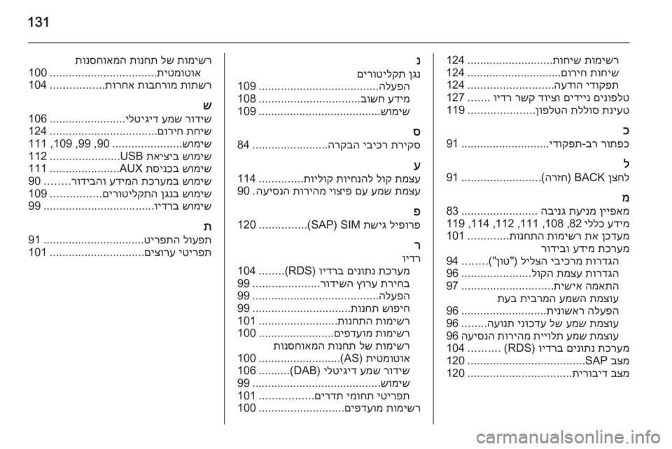 OPEL MERIVA 2015  מערכת מידע ובידור 131
תומישר
 
תוחיש
...........................
124
תוחיש
 
םוריח
..............................124
ידוקפת
 
העדוה
...........................
124
םינופלט
 
םי