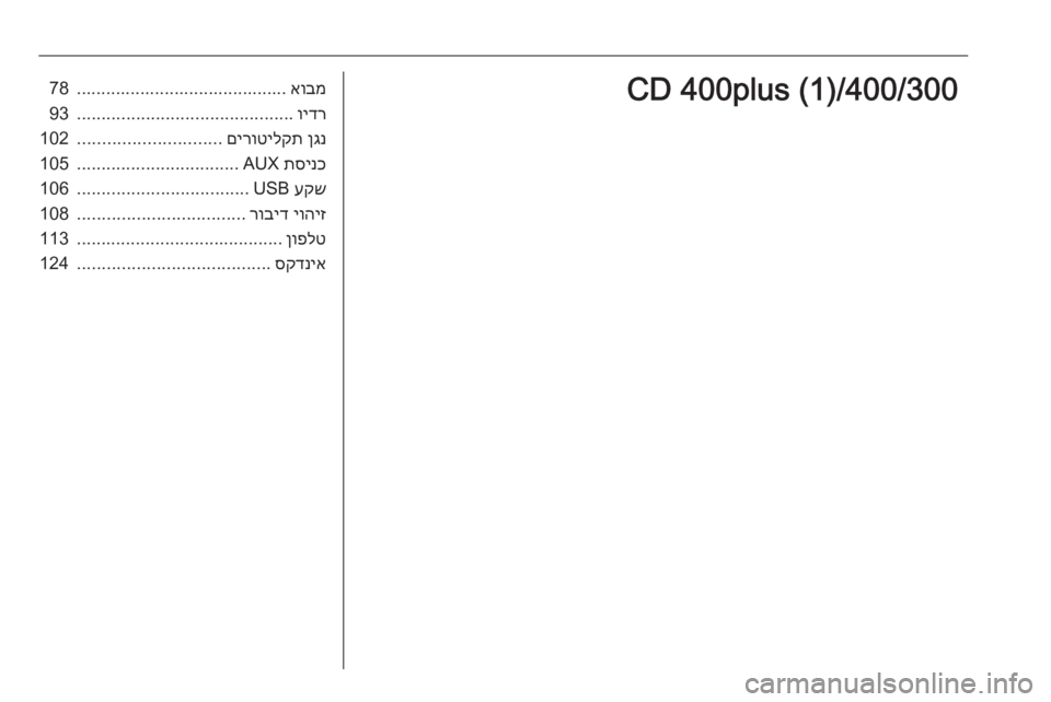 OPEL ZAFIRA C 2016  מערכת מידע ובידור אובמ
...........................................78וידר
............................................93ןגנ
 
םירוטילקת
.............................102תסינכ
 AUX
...............