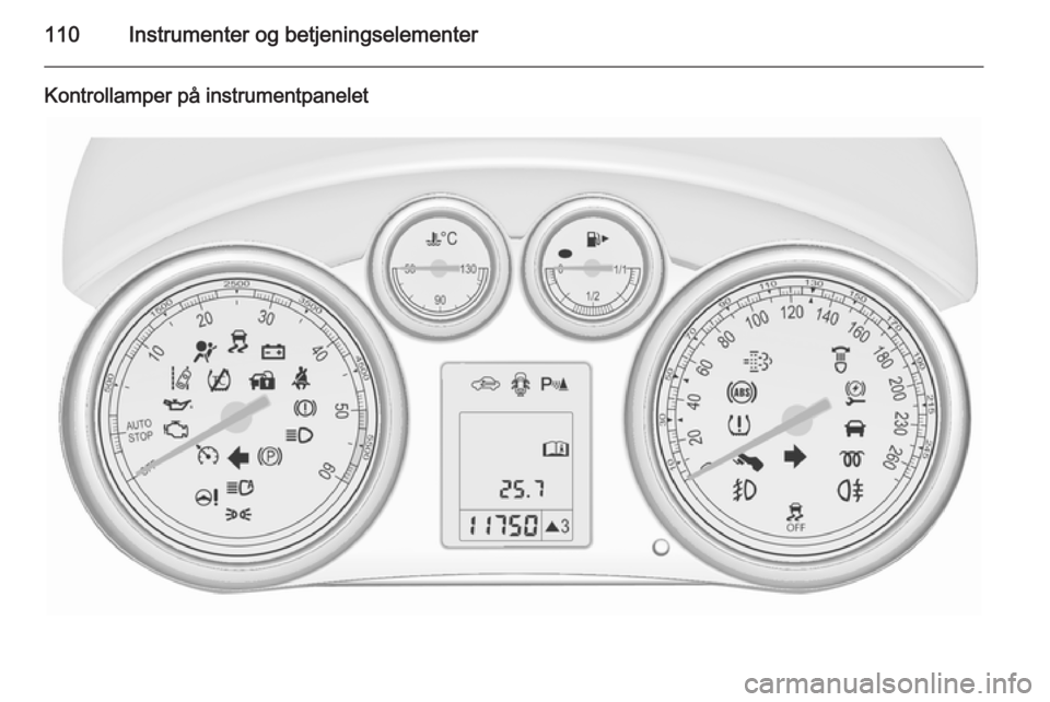 OPEL ASTRA J 2015.75  Instruksjonsbok 110Instrumenter og betjeningselementer
Kontrollamper på instrumentpanelet 