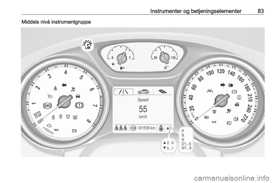 OPEL ASTRA K 2016  Instruksjonsbok Instrumenter og betjeningselementer83Middels nivå instrumentgruppe 