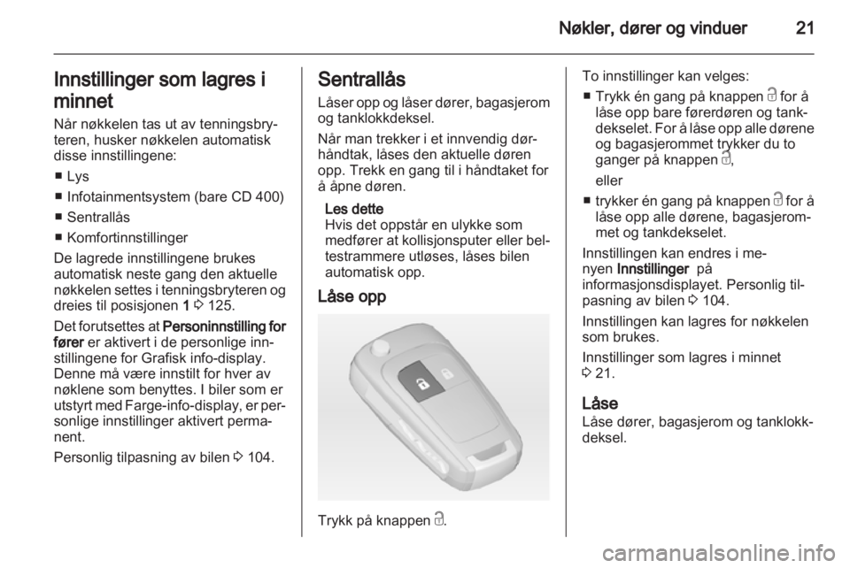 OPEL MERIVA 2013  Instruksjonsbok 