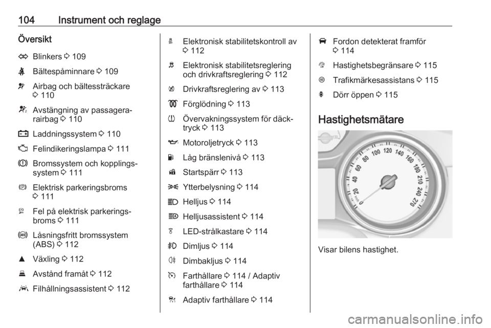 OPEL ASTRA K 2018 Instruktionsbok 104Instrument och reglageÖversiktOBlinkers 3 109XBältespåminnare 3 109vAirbag och bältessträckare
3 110VAvstängning av passagera‐
rairbag 3 110pLaddningssystem 3 110ZFelindikeringslampa 3 OPEL ASTRA K 2018 Instruktionsbok 104Instrument och reglageÖversiktOBlinkers 3 109XBältespåminnare 3 109vAirbag och bältessträckare
3 110VAvstängning av passagera‐
rairbag 3 110pLaddningssystem 3 110ZFelindikeringslampa 3