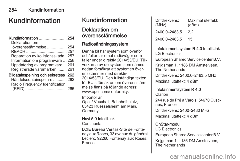 OPEL GRANDLAND X 2019 Instruktionsbok 254KundinformationKundinformationKundinformation........................254
Deklaration om överensstämmelse .................254
REACH .................................... 257
Reparation av kollisio OPEL GRANDLAND X 2019 Instruktionsbok 254KundinformationKundinformationKundinformation........................254
Deklaration om överensstämmelse .................254
REACH .................................... 257
Reparation av kollisio