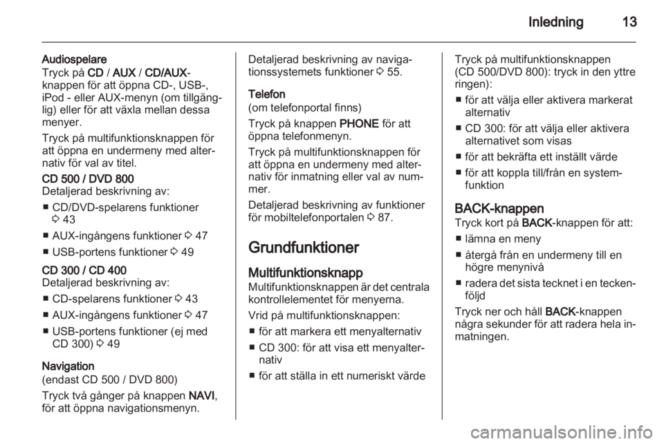 OPEL MERIVA 2011.5  Handbok för infotainmentsystem 