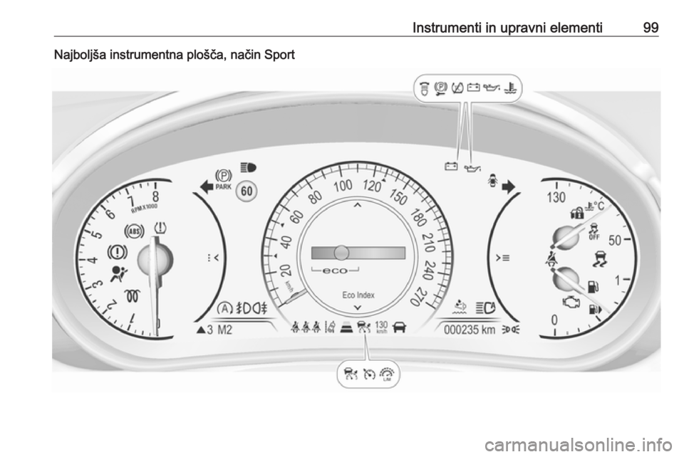 OPEL INSIGNIA 2016.5  Uporabniški priročnik Instrumenti in upravni elementi99Najboljša instrumentna plošča, način Sport 