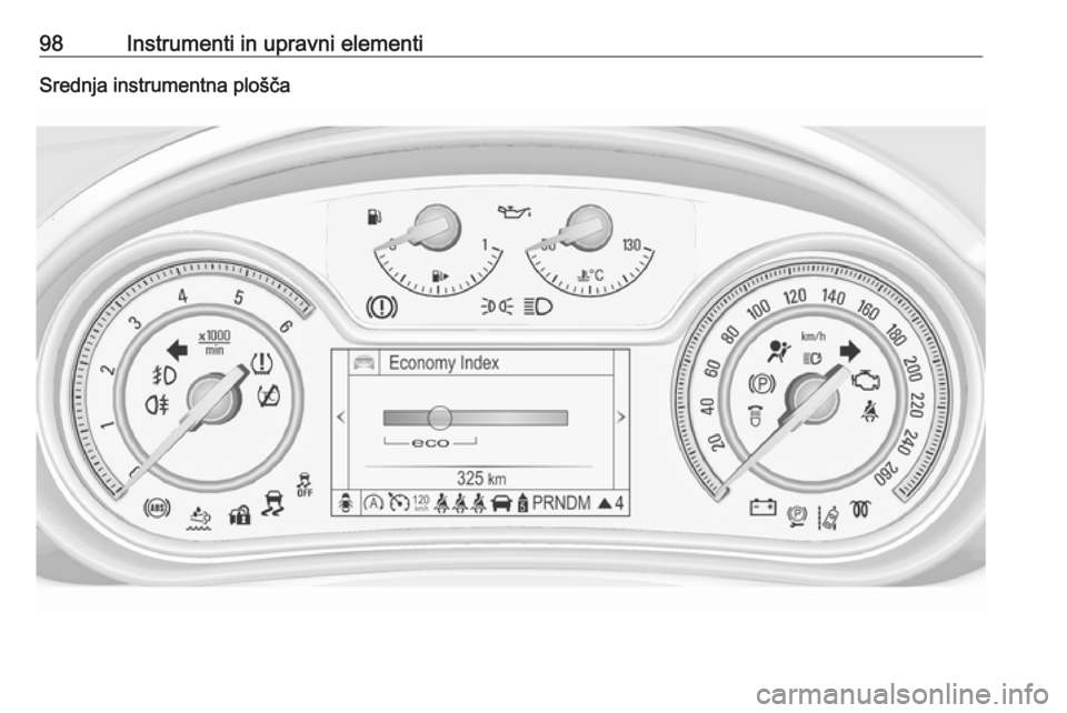 OPEL INSIGNIA 2016.5  Uporabniški priročnik 98Instrumenti in upravni elementiSrednja instrumentna plošča 