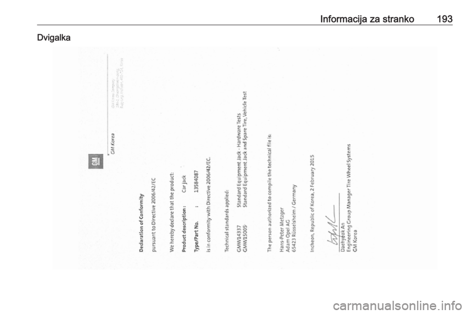 OPEL KARL 2017.5  Uporabniški priročnik Informacija za stranko193Dvigalka 