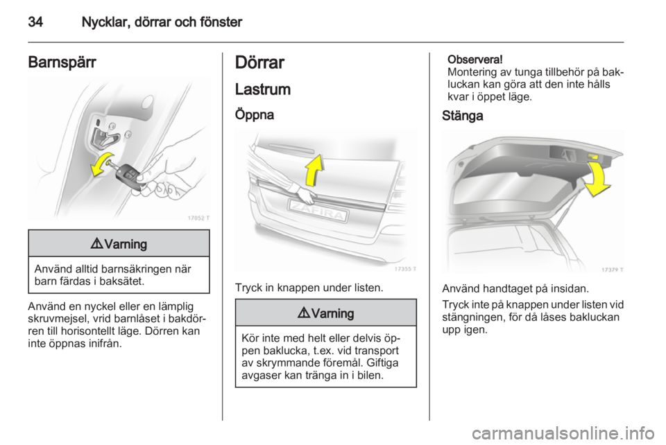 OPEL ZAFIRA 2012  Instruktionsbok 