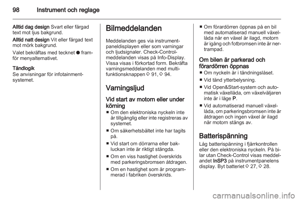 OPEL ZAFIRA 2012  Instruktionsbok 