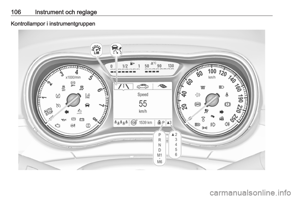 OPEL ZAFIRA C 2017.5  Instruktionsbok 106Instrument och reglageKontrollampor i instrumentgruppen 