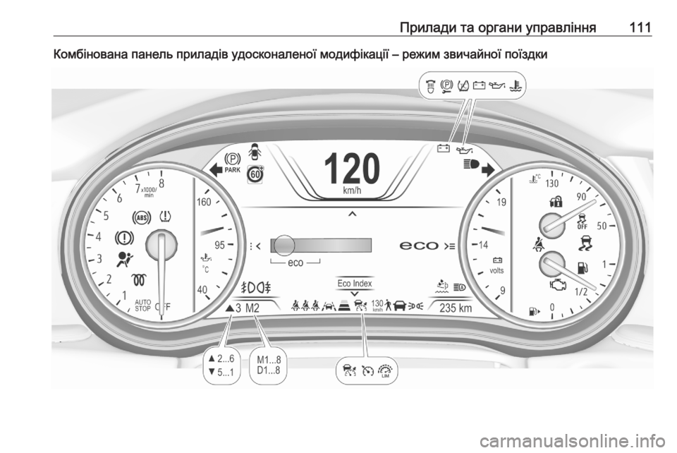 OPEL ASTRA K 2020  Посібник з експлуатації (in Ukrainian) Прилади та органи управління111Комбінована панель приладів удосконаленої модифікації – режим звичайної пої