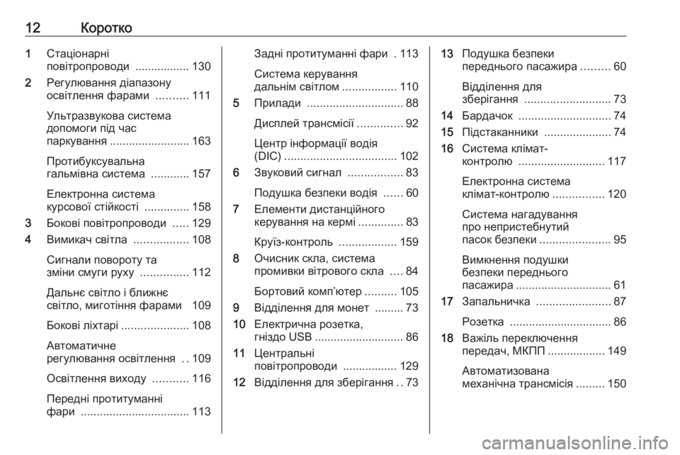 OPEL MOVANO_B 2016 Посібник з експлуатації (in Ukrainian) 12Коротко1Стаціонарні
повітропроводи ................. 130
2 Регулювання діапазону
освітлення фарами ..........111
Ультраз OPEL MOVANO_B 2016 Посібник з експлуатації (in Ukrainian) 12Коротко1Стаціонарні
повітропроводи ................. 130
2 Регулювання діапазону
освітлення фарами ..........111
Ультраз