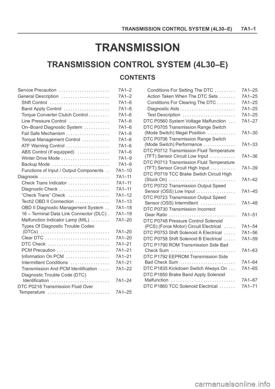 OPEL FRONTERA 1998 Workshop Manual TRANSMISSION CONTROL SYSTEM (4L30–E)7A1–1
TRANSMISSION
TRANSMISSION CONTROL SYSTEM (4L30–E)
CONTENTS
Service Precaution 7A1–2. . . . . . . . . . . . . . . . . . . . . .
General Description 7A OPEL FRONTERA 1998 Workshop Manual TRANSMISSION CONTROL SYSTEM (4L30–E)7A1–1
TRANSMISSION
TRANSMISSION CONTROL SYSTEM (4L30–E)
CONTENTS
Service Precaution 7A1–2. . . . . . . . . . . . . . . . . . . . . .
General Description 7A