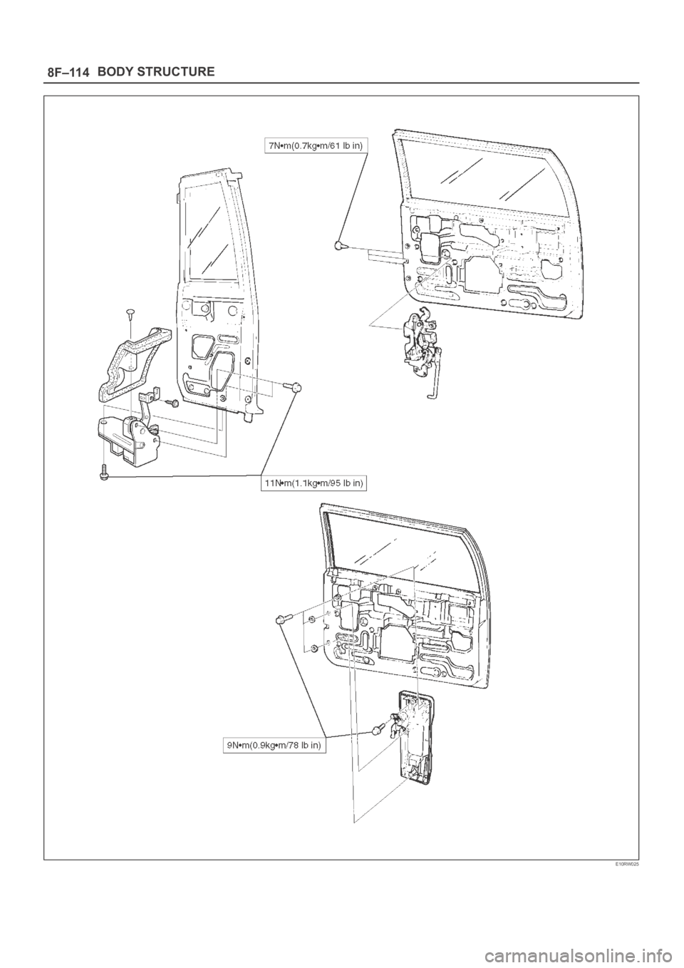 OPEL FRONTERA 1998  Workshop Manual 8F–114BODY STRUCTURE
E10RW025 