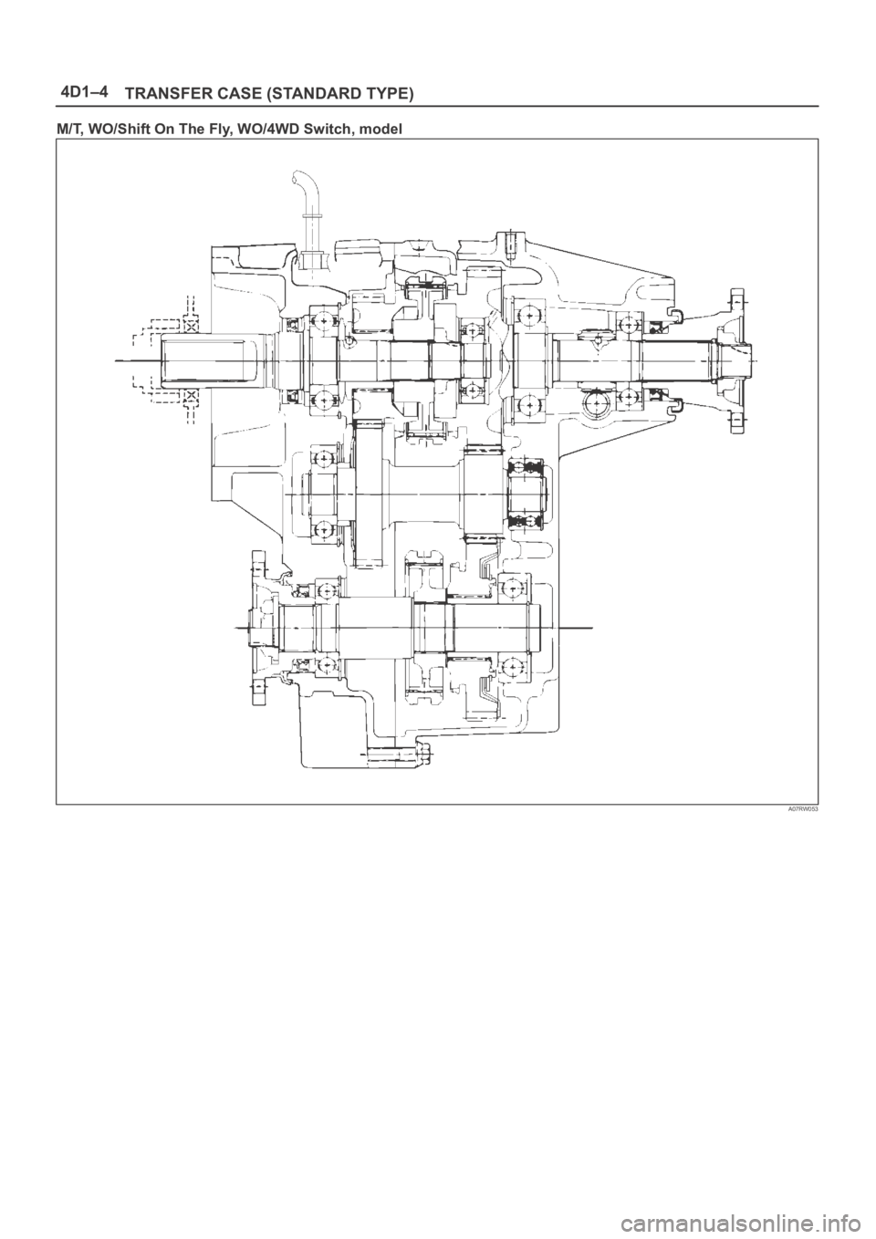 OPEL FRONTERA 1998  Workshop Manual 4D1–4
TRANSFER CASE (STANDARD TYPE)
M/T, WO/Shift On The Fly, WO/4WD Switch, model
A07RW053 