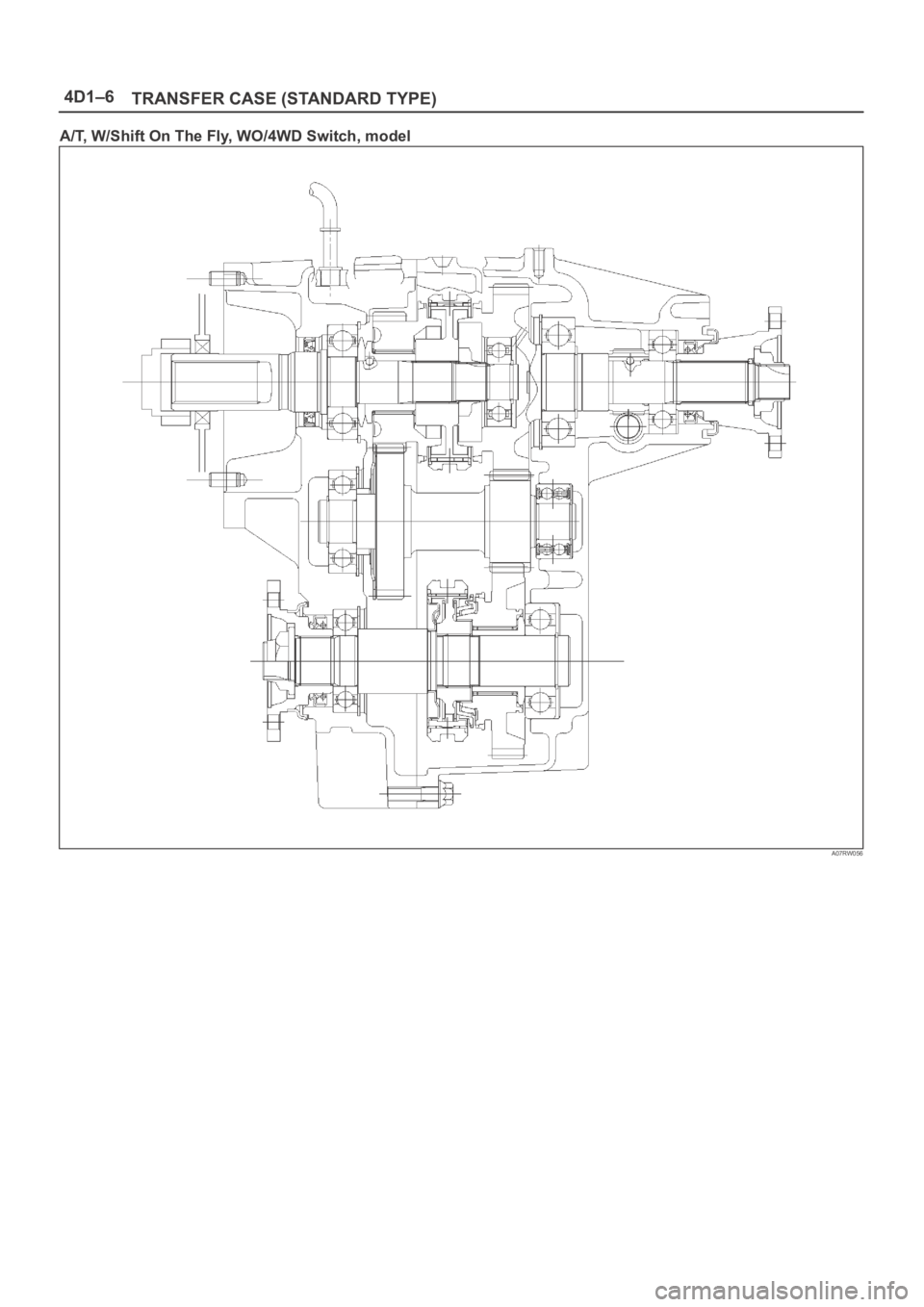OPEL FRONTERA 1998  Workshop Manual 4D1–6
TRANSFER CASE (STANDARD TYPE)
A/T, W/Shift On The Fly, WO/4WD Switch, model
A07RW056 