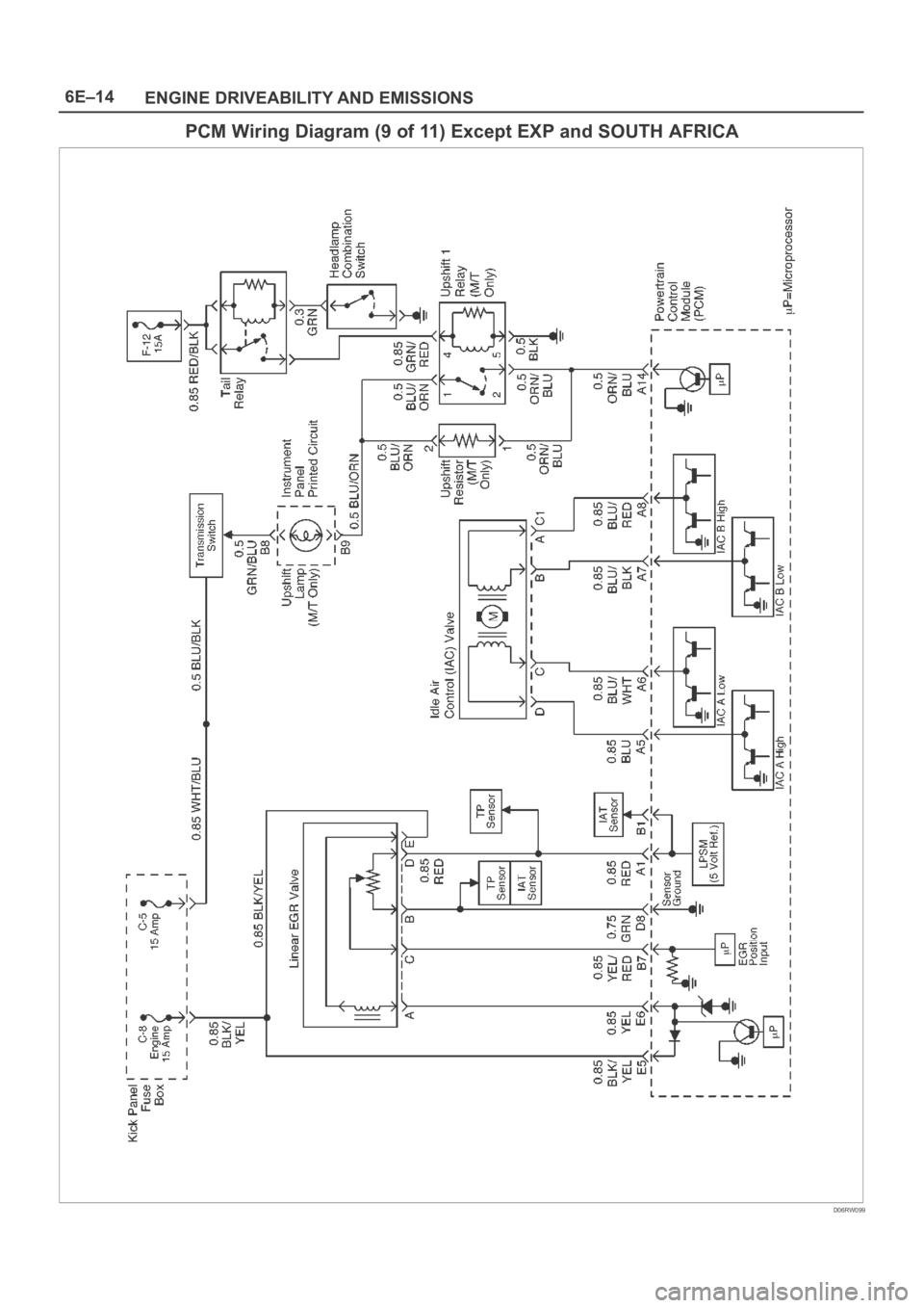 OPEL FRONTERA 1998  Workshop Manual 6E–14
ENGINE DRIVEABILITY AND EMISSIONS
PCM Wiring Diagram (9 of 11) Except EXP and SOUTH AFRICA
D06RW099 
