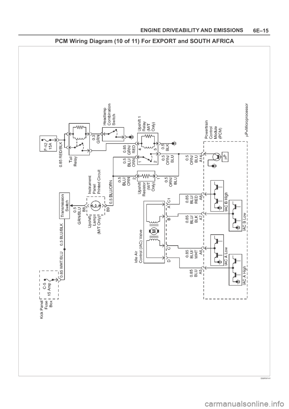 OPEL FRONTERA 1998  Workshop Manual 6E–15 ENGINE DRIVEABILITY AND EMISSIONS
PCM Wiring Diagram (10 of 11) For EXPORT and SOUTH AFRICA
D06RW141 
