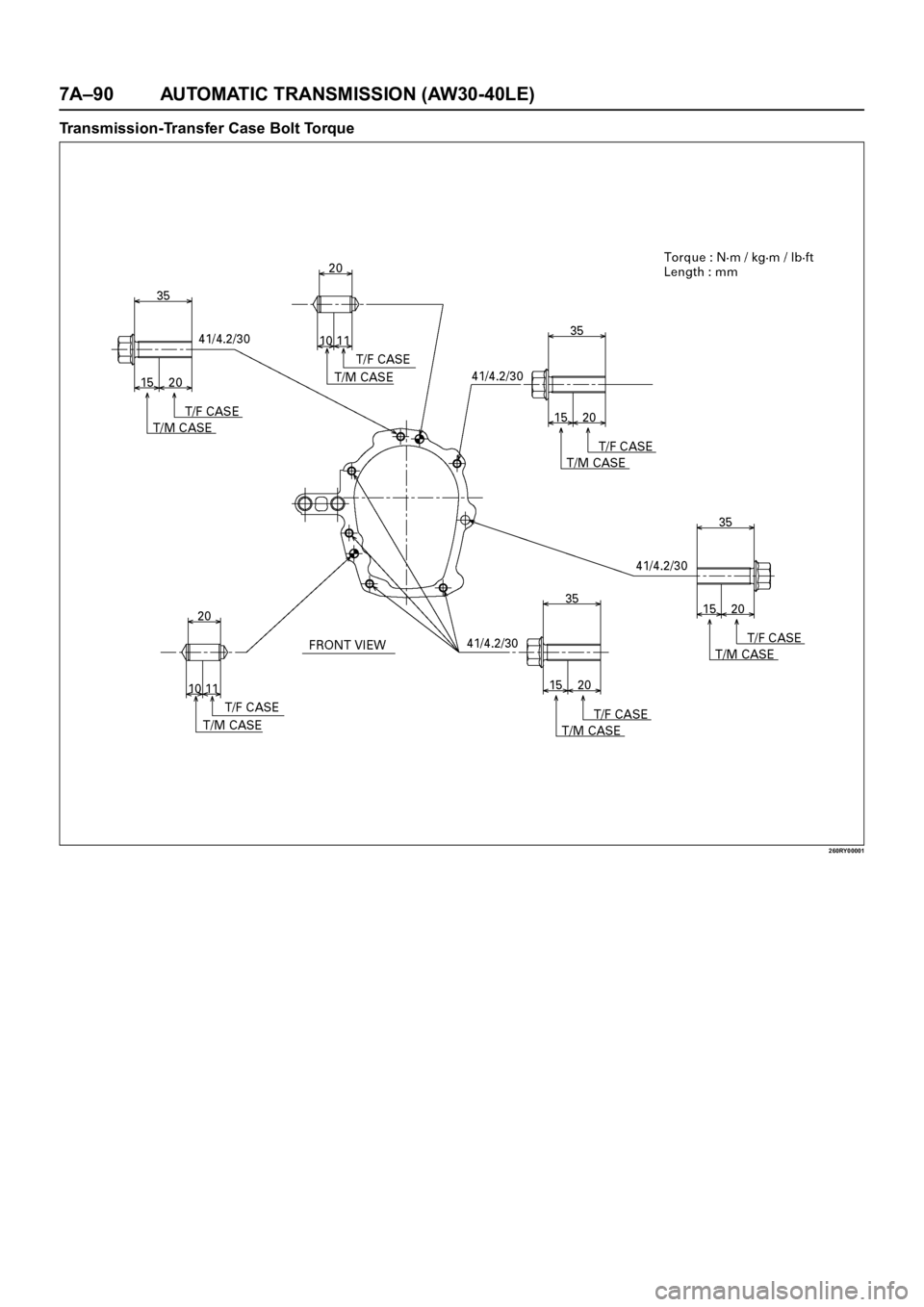 OPEL FRONTERA 1998  Workshop Manual 7A–90 AUTOMATIC TRANSMISSION (AW30-40LE)
Transmission-Transfer Case Bolt Torque
260RY00001 