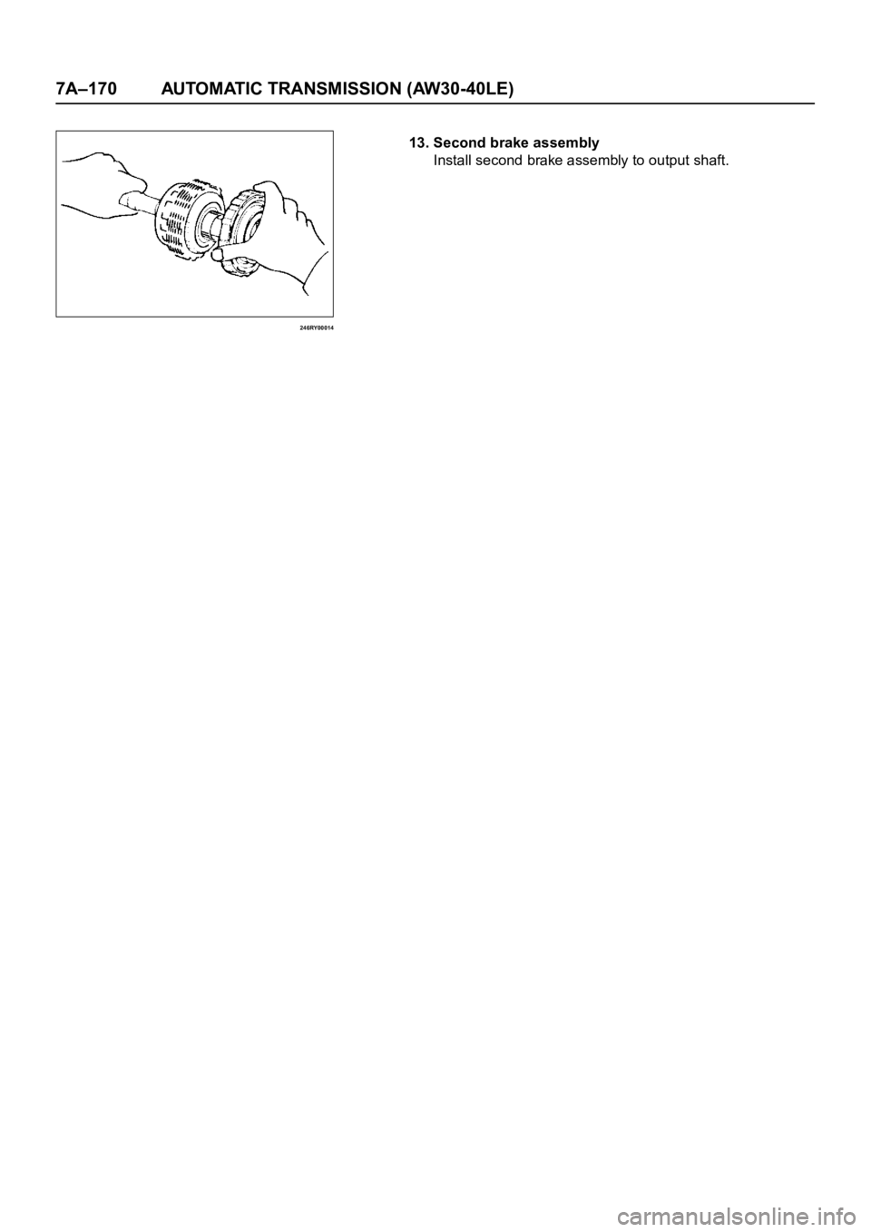 OPEL FRONTERA 1998  Workshop Manual 7A–170 AUTOMATIC TRANSMISSION (AW30-40LE)
246RY00014
13. Second brake assembly
Install second brake assembly to output shaft. 