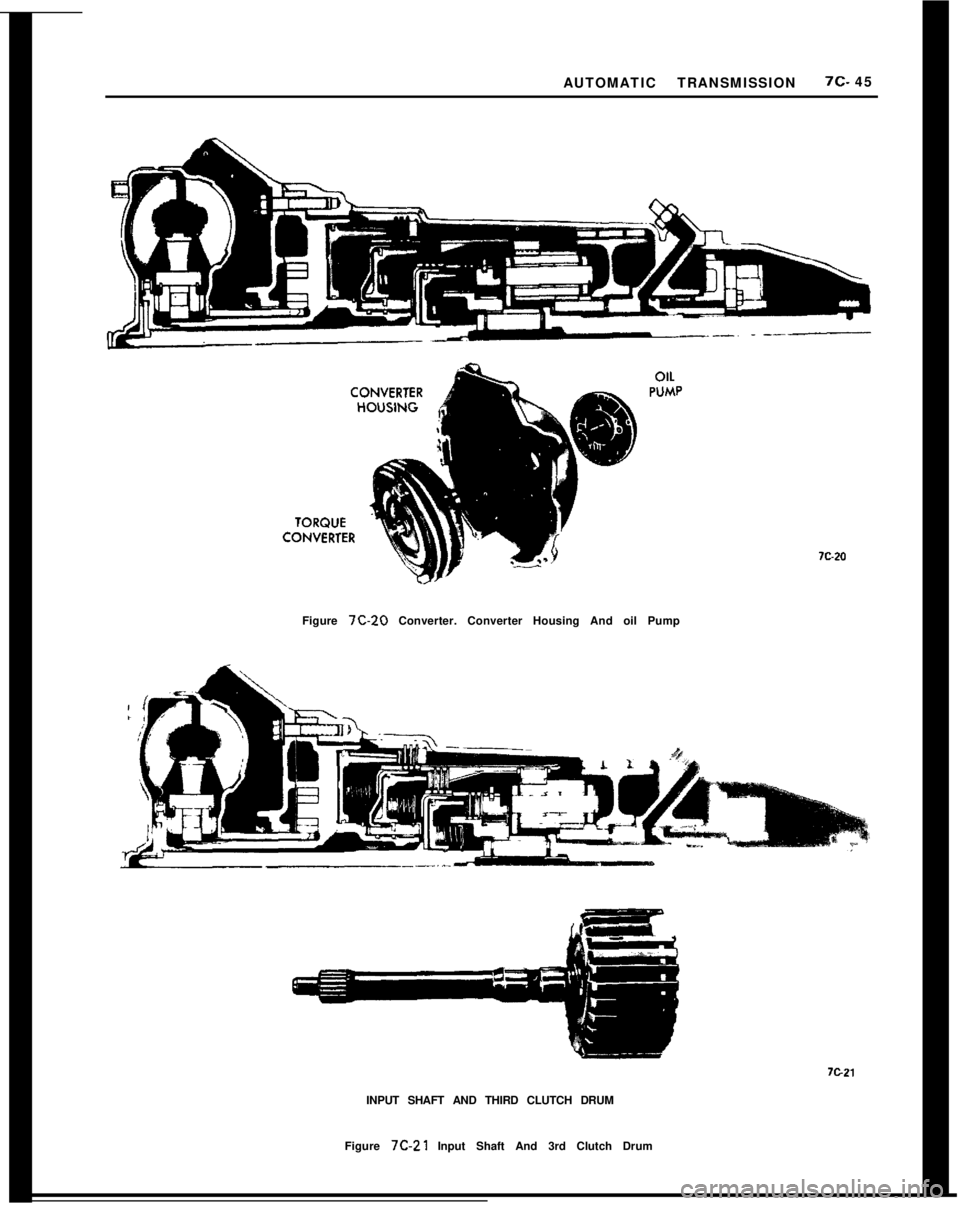 OPEL GT-R 1973  Service Manual AUTOMATIC TRANSMISSION7c- 45
Figure 7C-20 Converter. Converter Housing And oil Pump
INPUT SHAFT AND THIRD CLUTCH DRUM
Figure 7C-21 Input Shaft And 3rd Clutch Drum 