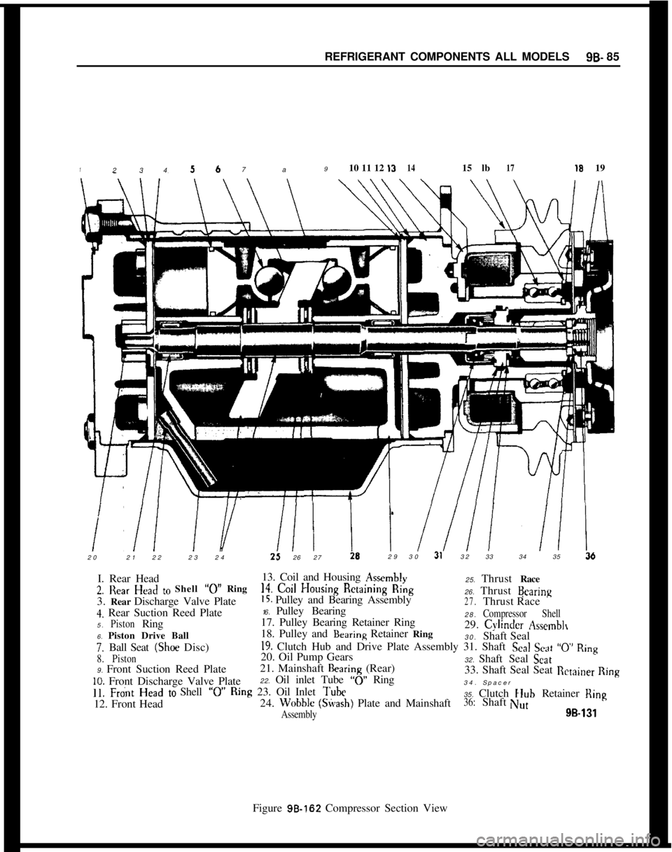 OPEL GT-R 1973  Service Manual REFRIGERANT COMPONENTS ALL MODELSSB- 85
123 45 6 7a910 11 12 131415 lb1718 19
_202122232425 26 272a2930313233 34 35 3b
I. Rear Head13. Coil and Housing 
Assemblv
2. Rear Head to Shell “0” Ring
3. 