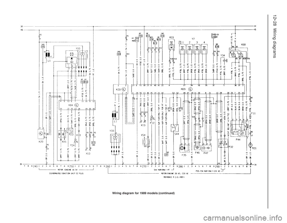 OPEL VECTRA 1988  Service Repair Manual 12•28Wiring diagrams
Wiring diagram for 1989 models (continued) 