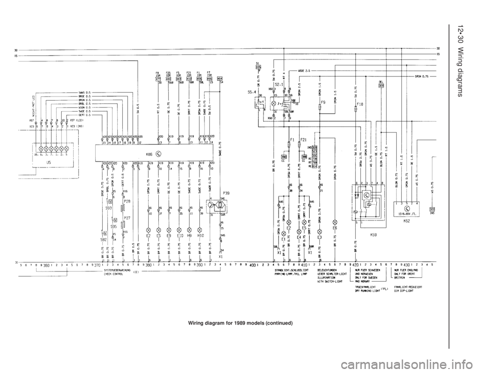 OPEL VECTRA 1988  Service Repair Manual 12•30Wiring diagrams
Wiring diagram for 1989 models (continued) 
