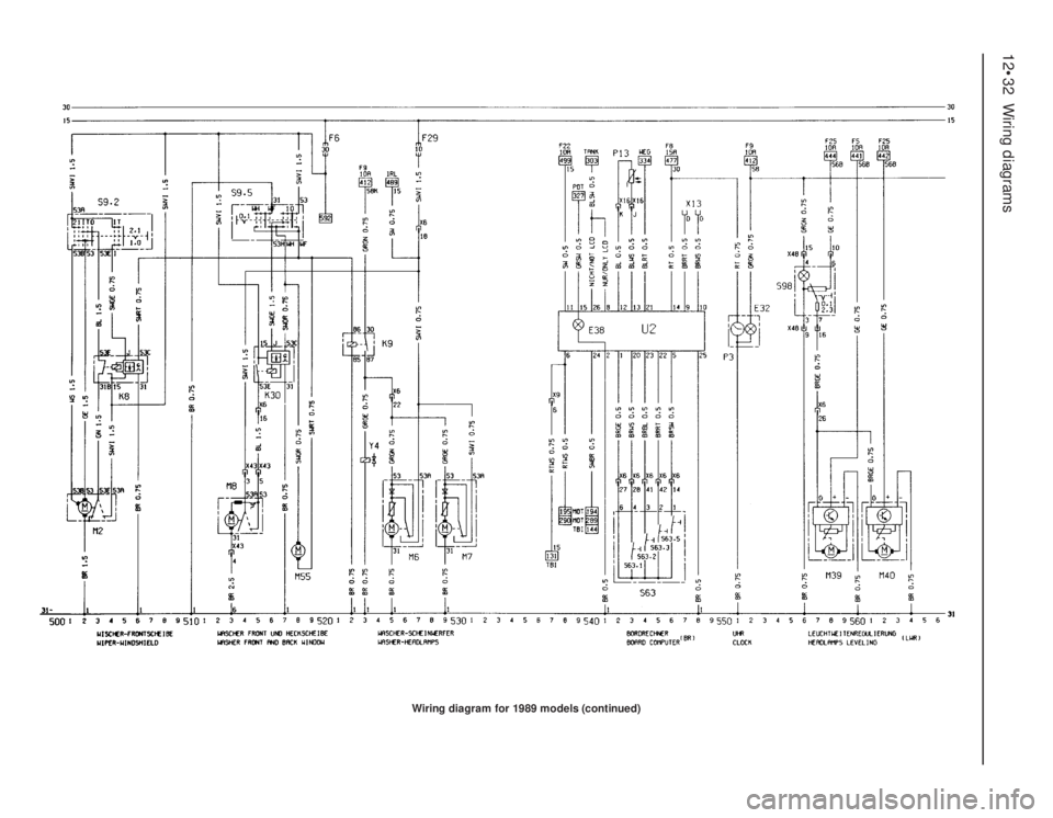 OPEL VECTRA 1988  Service Repair Manual 12•32Wiring diagrams
Wiring diagram for 1989 models (continued) 