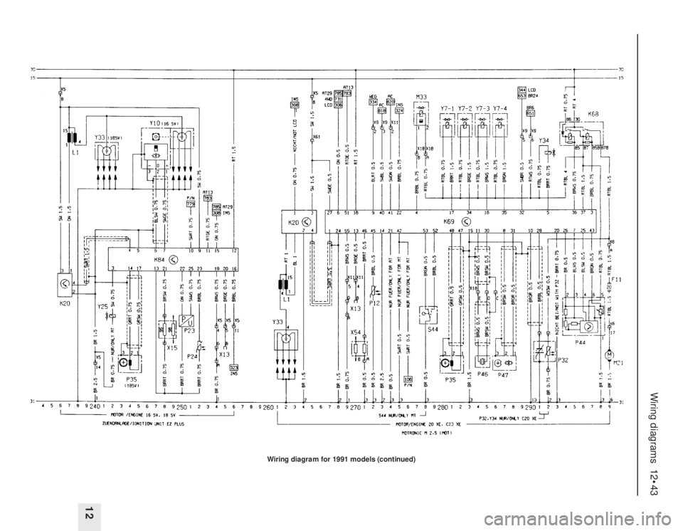 OPEL VECTRA 1988  Service Repair Manual Wiring diagrams  12•43
12
Wiring diagram for 1991 models (continued) 