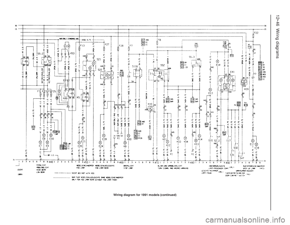 OPEL VECTRA 1988  Service Repair Manual 12•46Wiring diagrams
Wiring diagram for 1991 models (continued) 