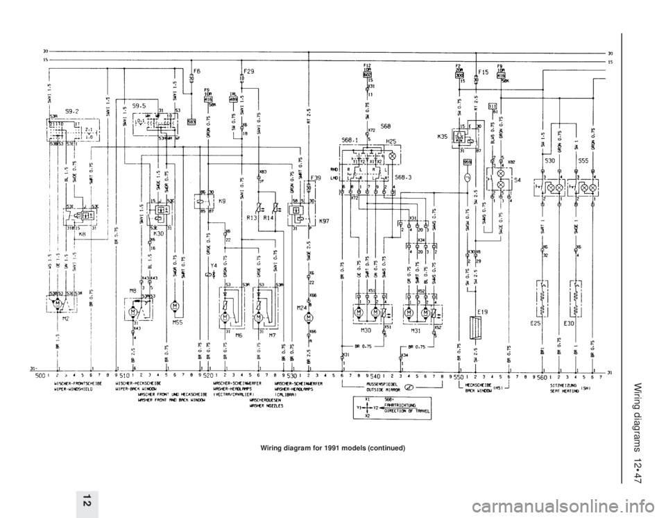 OPEL VECTRA 1988  Service Repair Manual Wiring diagrams  12•47
12
Wiring diagram for 1991 models (continued) 