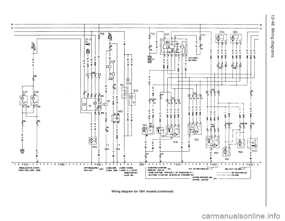 OPEL VECTRA 1988  Service Repair Manual 12•48Wiring diagrams
Wiring diagram for 1991 models (continued) 