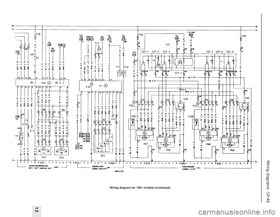 OPEL VECTRA 1988  Service Repair Manual Wiring diagrams  12•49
12
Wiring diagram for 1991 models (continued) 