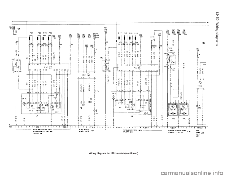OPEL VECTRA 1988  Service Repair Manual 12•50Wiring diagrams
Wiring diagram for 1991 models (continued) Wiring diagram for 1991 models (continued) 