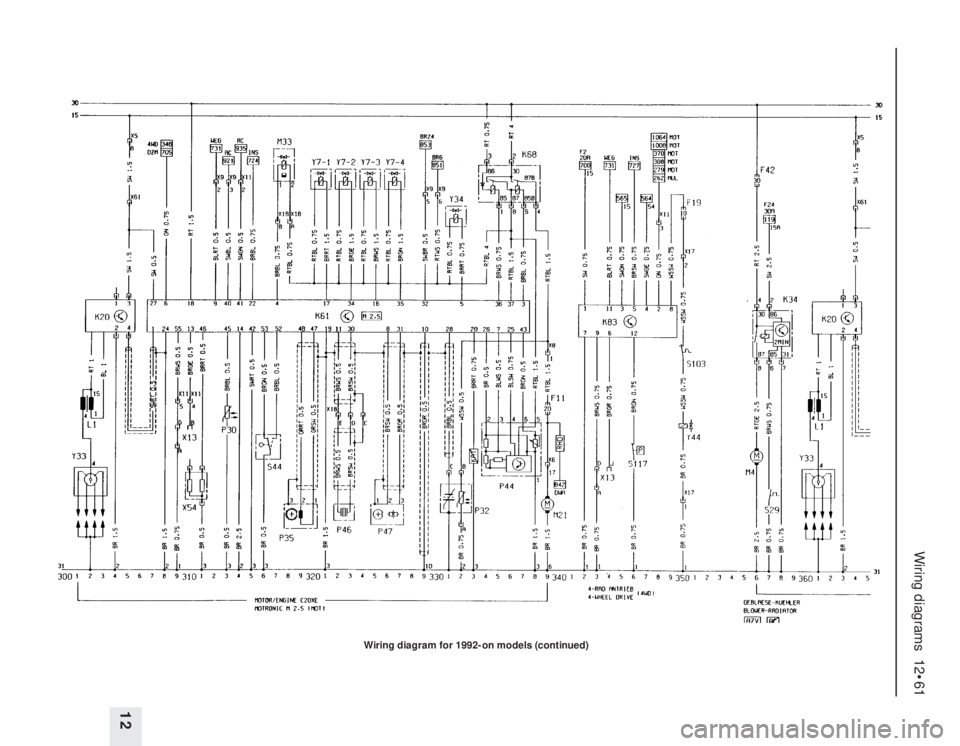 OPEL VECTRA 1988  Service Repair Manual Wiring diagrams  12•61
12
Wiring diagram for 1992-on models (continued) 
