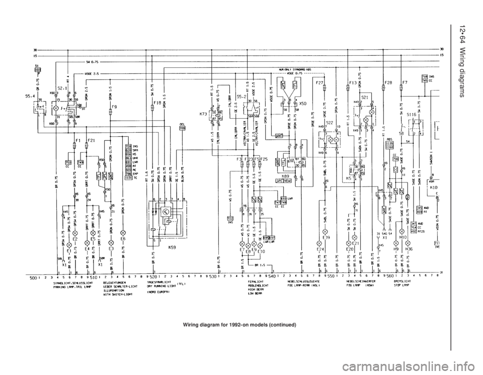 OPEL VECTRA 1988  Service Repair Manual 12•64Wiring diagrams
Wiring diagram for 1992-on models (continued) 