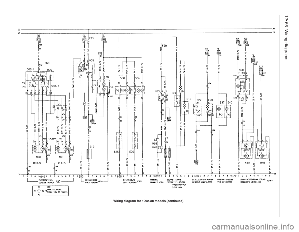 OPEL VECTRA 1988  Service Repair Manual 12•66Wiring diagrams
Wiring diagram for 1992-on models (continued) 