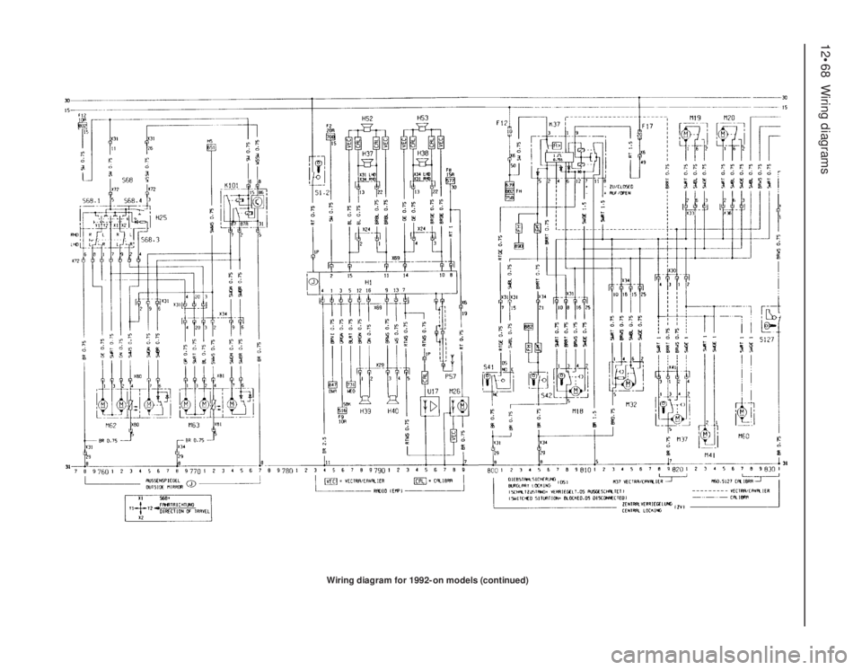OPEL VECTRA 1988  Service Repair Manual 12•68Wiring diagrams
Wiring diagram for 1992-on models (continued) 
