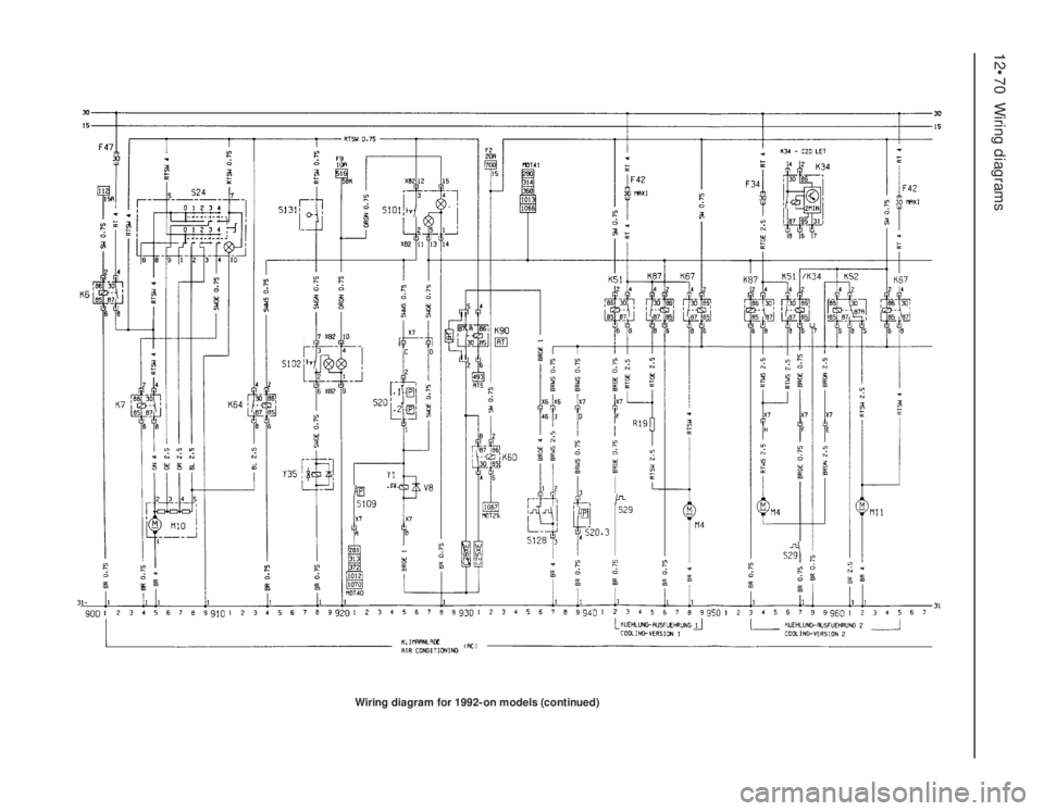 OPEL VECTRA 1988  Service Repair Manual 12•70Wiring diagrams
Wiring diagram for 1992-on models (continued) 