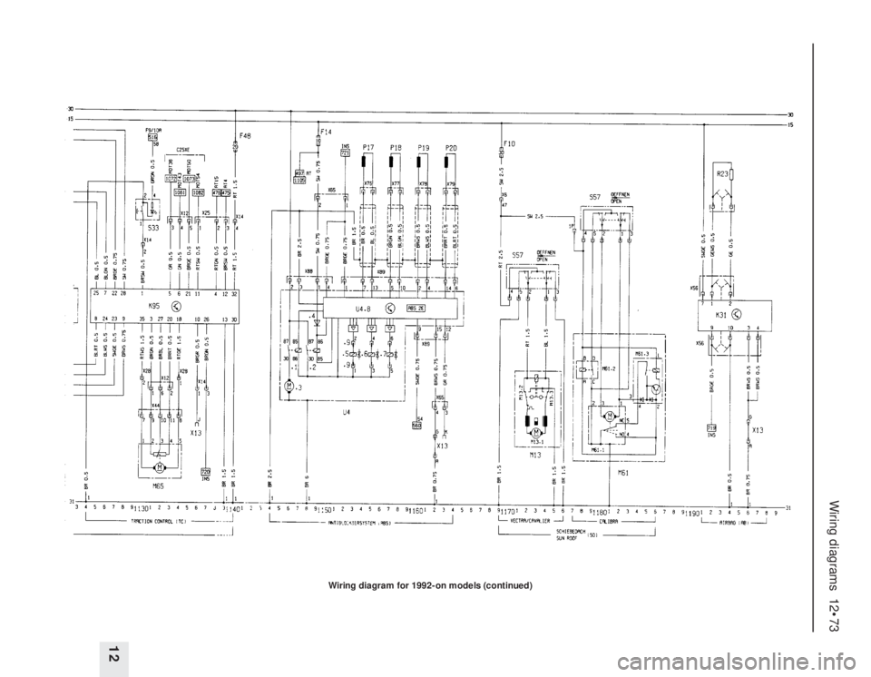 OPEL VECTRA 1988  Service Repair Manual Wiring diagrams  12•73
12
Wiring diagram for 1992-on models (continued) 
